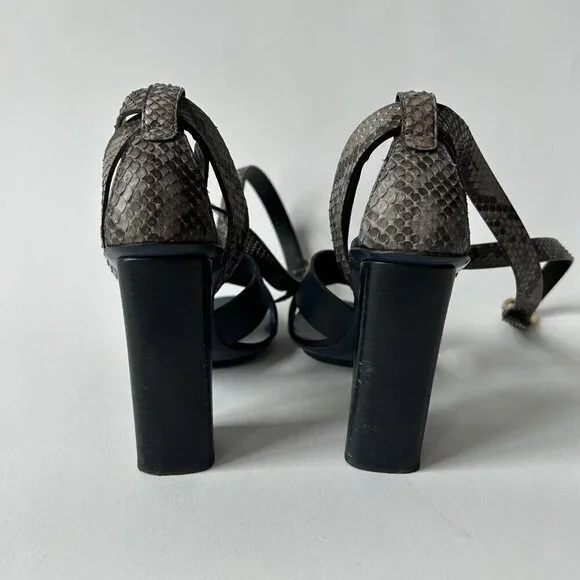 GUCCI BLUE CANDY STACKED PYTHON STACKED HEEL SANDALS SIZE 36 - Picture 3 of 7